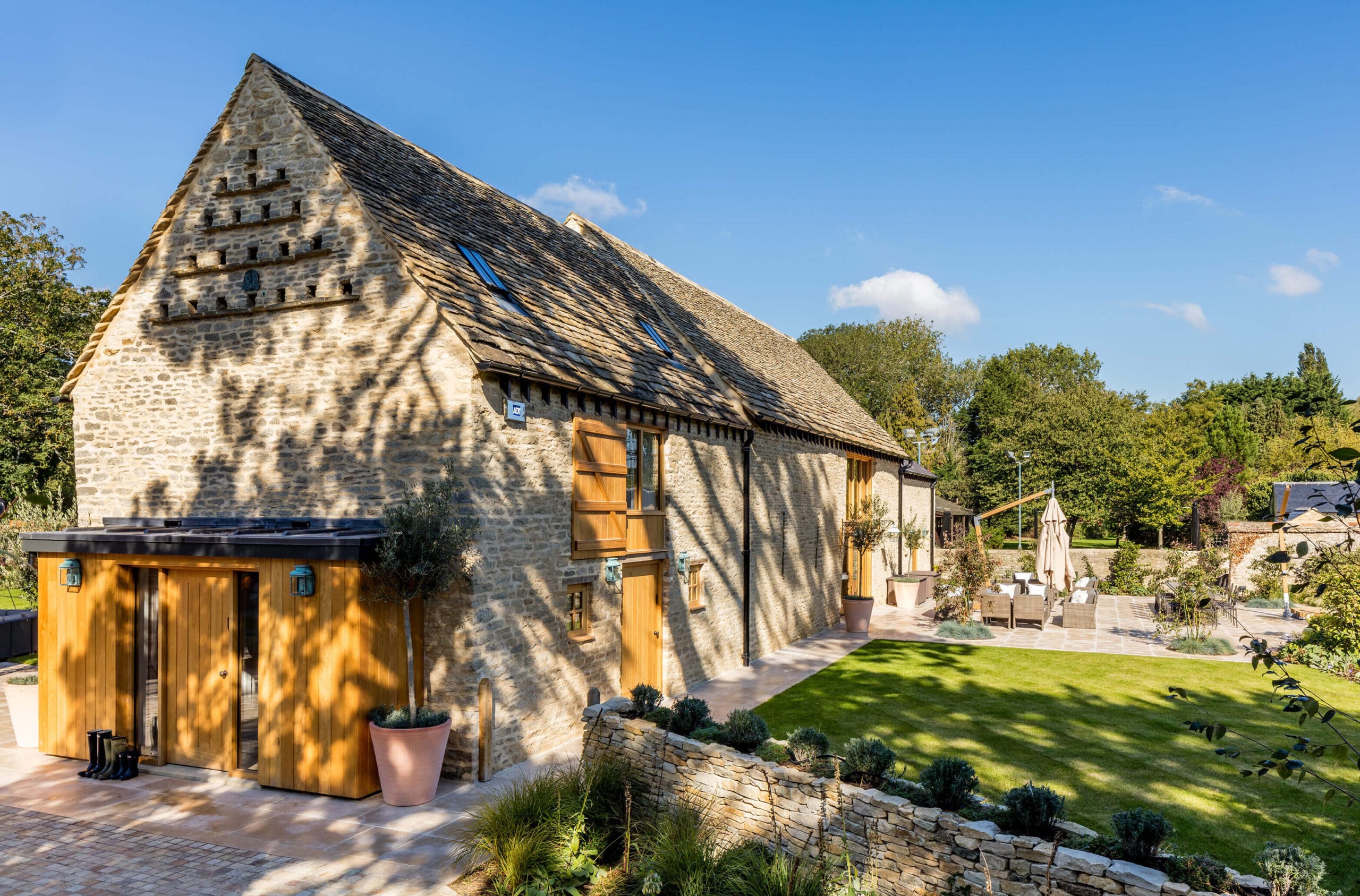 exterior shot of modern barn conversion