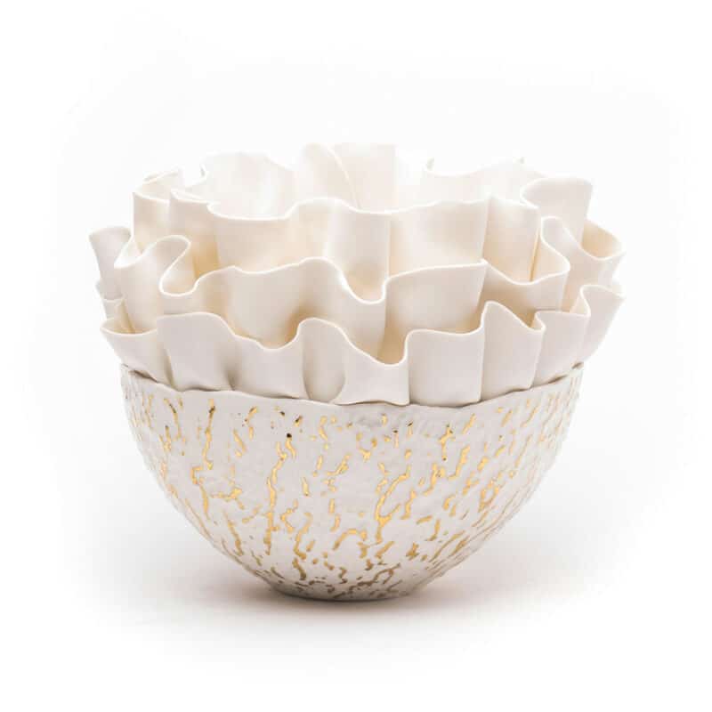 Hand-Sculpted Luxury Gold Porcelain Bowl