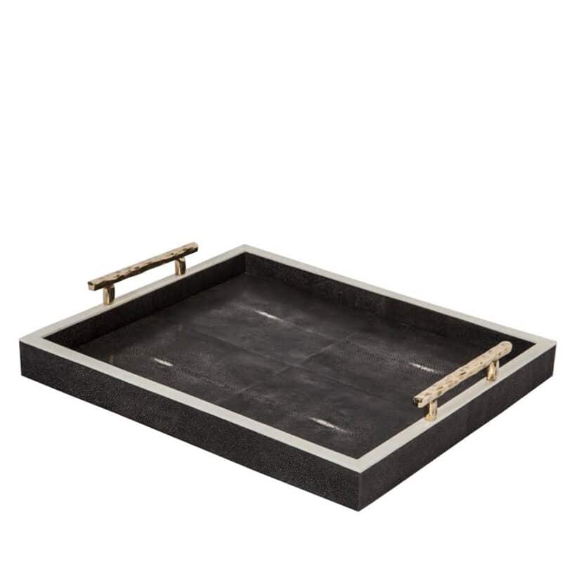 luxury serving tray Belmont Black Shagreen Tray